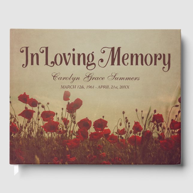 Rustic Poppy Field In Loving Memory Guest Book (Front)