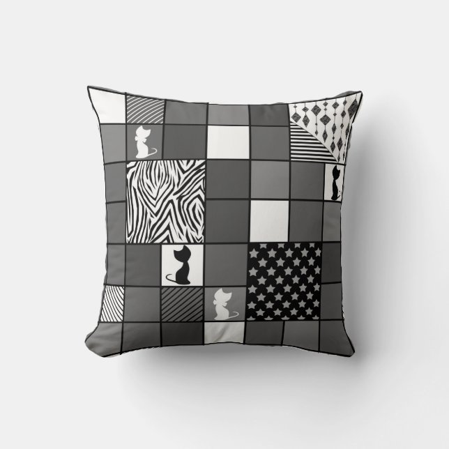 Rustic, Popular, Black and white, Patchwork, Simpl Cushion (Front)