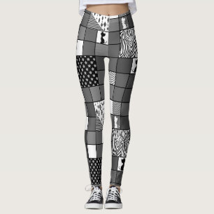 Rustic, Popular, Black and white, Patchwork, Simpl Leggings