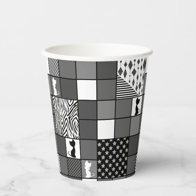 Rustic, Popular, Black and white, Patchwork, Simpl Paper Cups (Front)