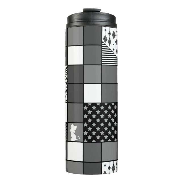 Rustic, Popular, Black and white, Patchwork, Simpl Thermal Tumbler (Front)