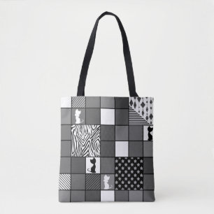 Rustic, Popular, Black and white, Patchwork, Simpl Tote Bag
