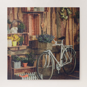Rustic Porch Flowers Bicycle Jigsaw Puzzle