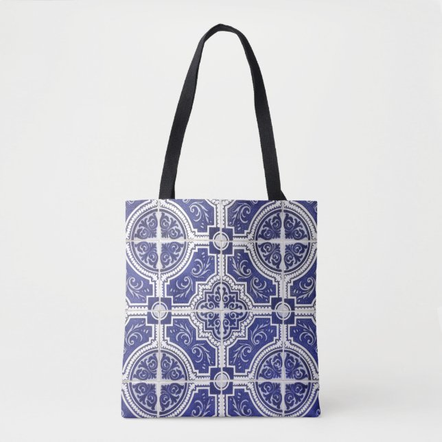 Rustic Portuguese Tiles Pattern - Azulejo Tote Bag (Front)