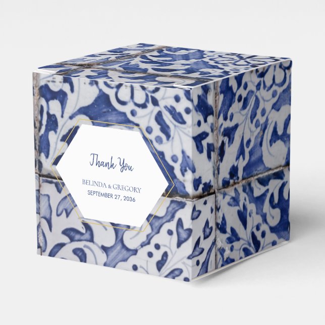 Rustic Portuguese Tiles Wedding  Favour Box (Front Side)