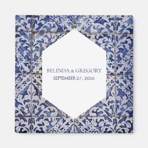 Rustic Portuguese Tiles Wedding Favour Magnet