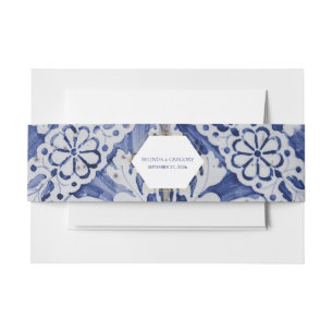 Rustic Portuguese Tiles Wedding Invitation Belly Band