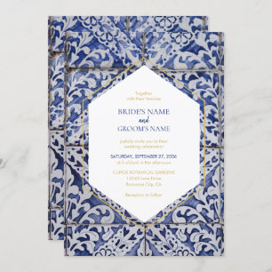 Rustic Portuguese Tiles Wedding Invitations