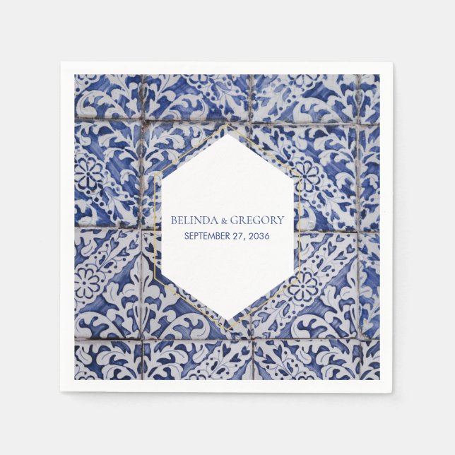 Rustic Portuguese Tiles Wedding Napkin (Front)