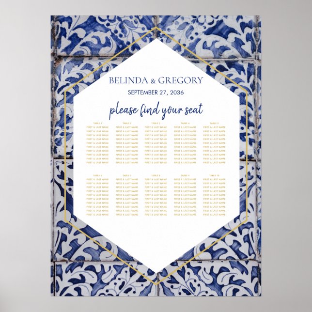 Rustic Portuguese Tiles Wedding Seating Chart (Front)