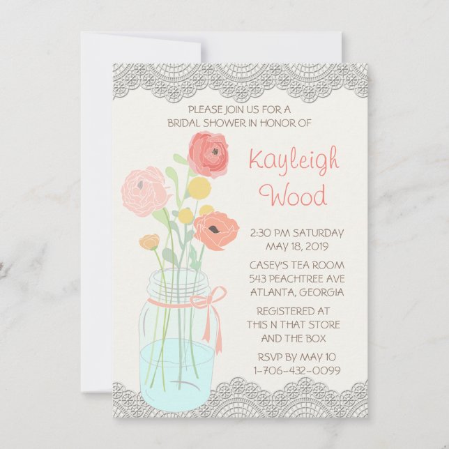 Rustic Posh in Coral Invitation (Front)