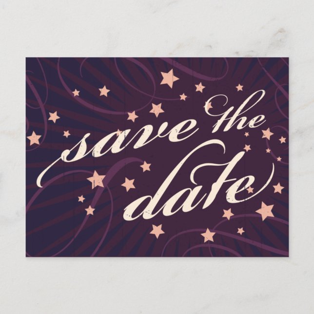 Rustic Poster: Aubergine Dream Save the Date Announcement Postcard (Front)