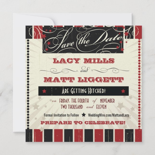 Rustic Poster: Red & Black Custom Save the Date (Front)