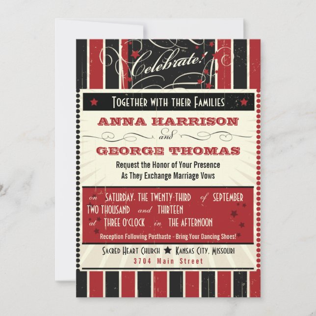 Rustic Poster: Red & Black Custom Wedding Invitation (Front)