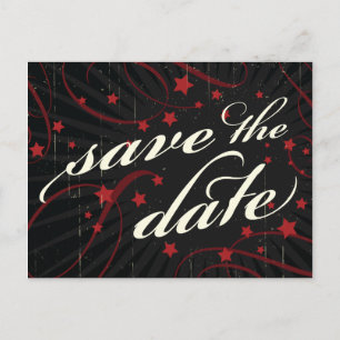 Rustic Poster: Red & Black Save the Date Announcement Postcard