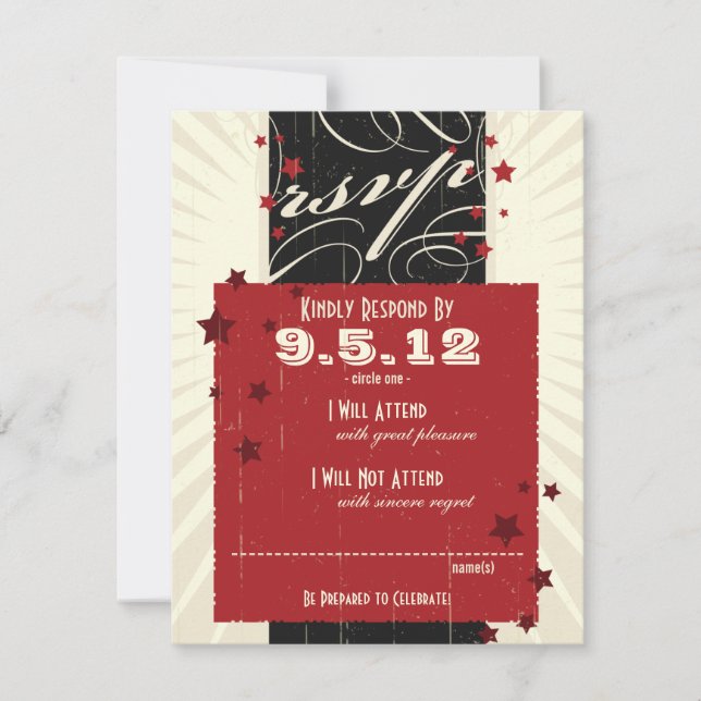 Rustic Poster: Red & Black Wedding RSVP (Front)
