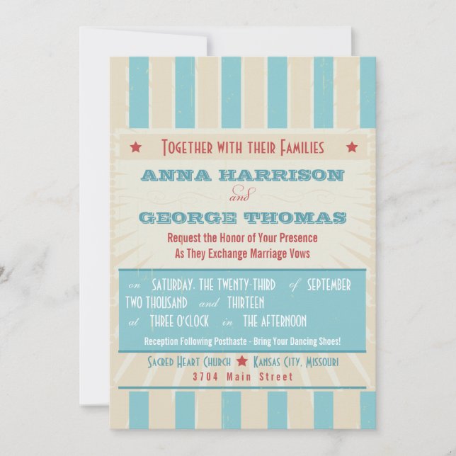 Rustic Poster: Red, White & Blue Custom Wedding Invitation (Front)