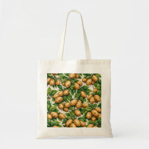 Rustic Potato and Green Leaves Botanical Pattern Tote Bag