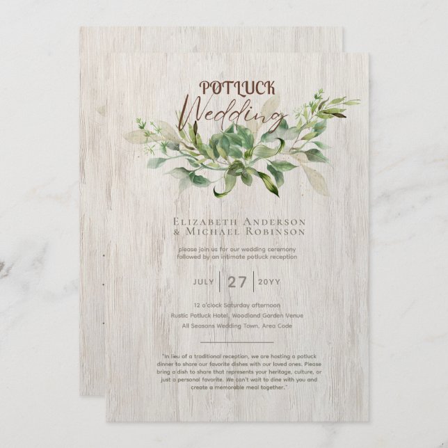 Rustic POTLUCK Wedding Invitation Template Guide (Front/Back)