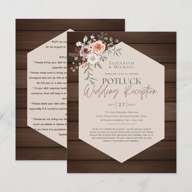 Rustic POTLUCK Wedding Invitation Template Guide (Front/Back)