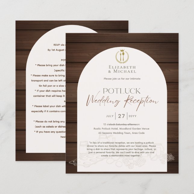 Rustic POTLUCK Wedding Invitation Template Guide (Front/Back)