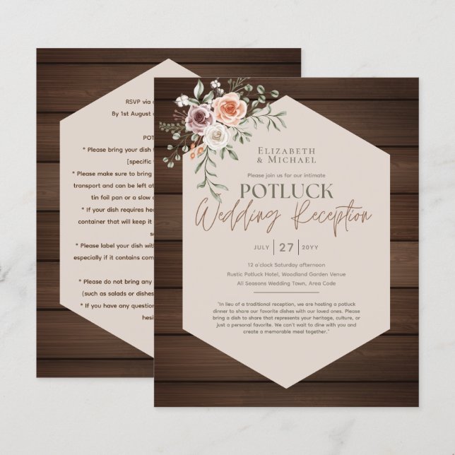 Rustic POTLUCK Wedding Invitation Template Guide (Front/Back)