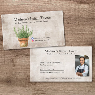 Rustic potted plants for chefs or kitchen managers business card