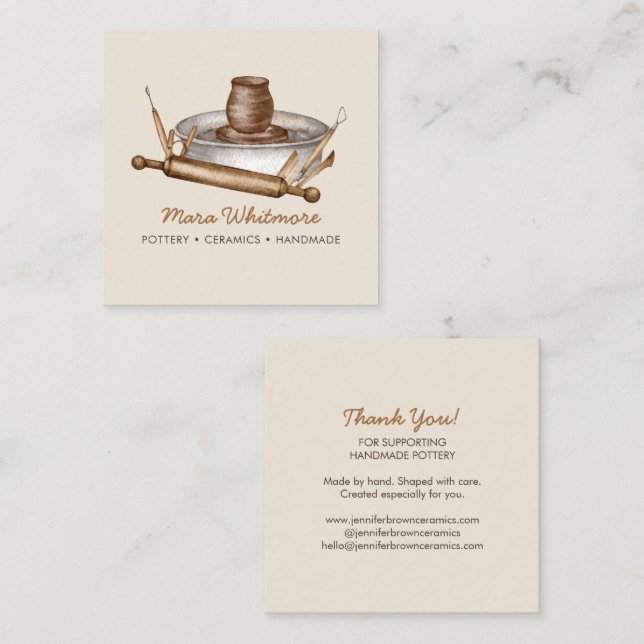 Rustic pottery decor boho cream interiors square business card (Front/Back)