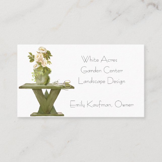 Rustic Potting Bench and Roses for Gardeners Business Card (Front)