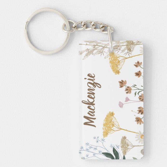 Rustic Prairie Ranch Farm Floral Botanical  Key Ring (Front)