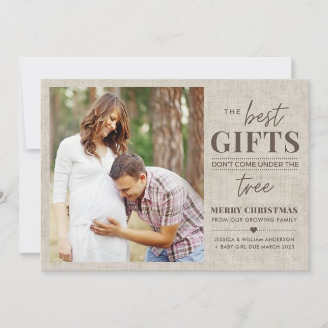 Rustic Pregnancy Announcement Christmas Card (Front)