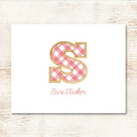 Rustic Preppy Monogram "S" Pink Gingham Wood Girl