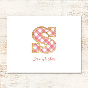 Rustic Preppy Monogram "S" Pink Gingham Wood Girl Card