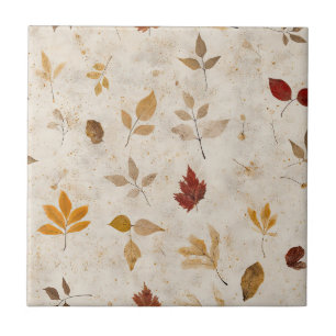 Rustic Pressed Leaves Pattern –Autumn Botanical 10 Ceramic Tile