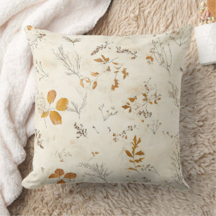 Rustic Pressed Leaves Pattern –Autumn Botanical 13 Cushion