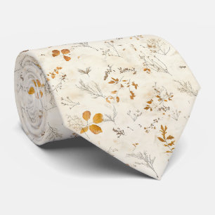 Rustic Pressed Leaves Pattern –Autumn Botanical 13 Tie