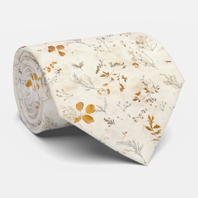 Rustic Pressed Leaves Pattern –Autumn Botanical 13 Tie (Rolled)