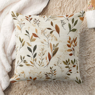 Rustic Pressed Leaves Pattern –Autumn Botanical 14 Cushion