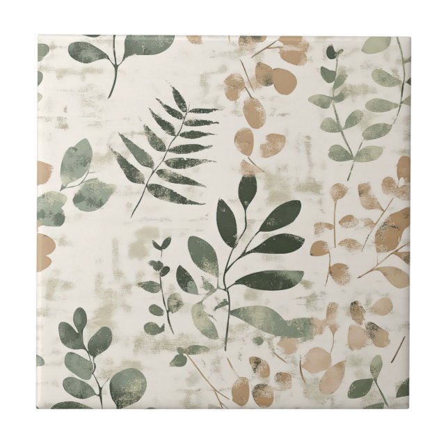 Rustic Pressed Leaves Pattern –Autumn Botanical 15 Ceramic Tile (Front)