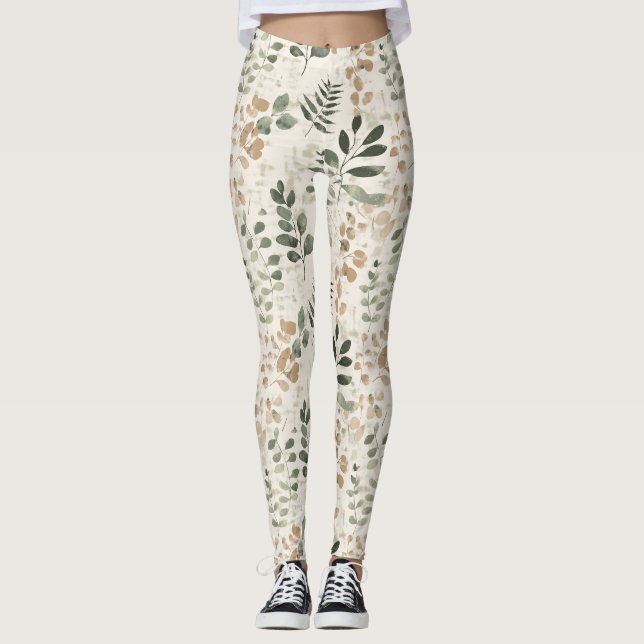 Rustic Pressed Leaves Pattern –Autumn Botanical 15 Leggings (Front)