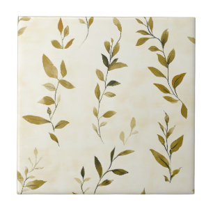 Rustic Pressed Leaves Pattern – Autumn Botanical 2 Ceramic Tile