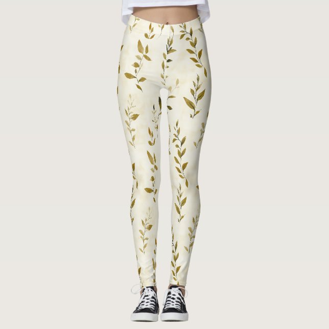 Rustic Pressed Leaves Pattern – Autumn Botanical 2 Leggings (Front)