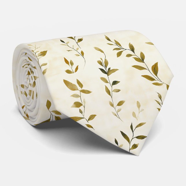 Rustic Pressed Leaves Pattern – Autumn Botanical 2 Tie (Rolled)