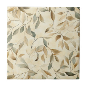 Rustic Pressed Leaves Pattern – Autumn Botanical 4 Ceramic Tile