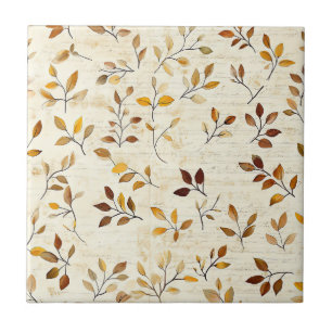 Rustic Pressed Leaves Pattern – Autumn Botanical 5 Ceramic Tile
