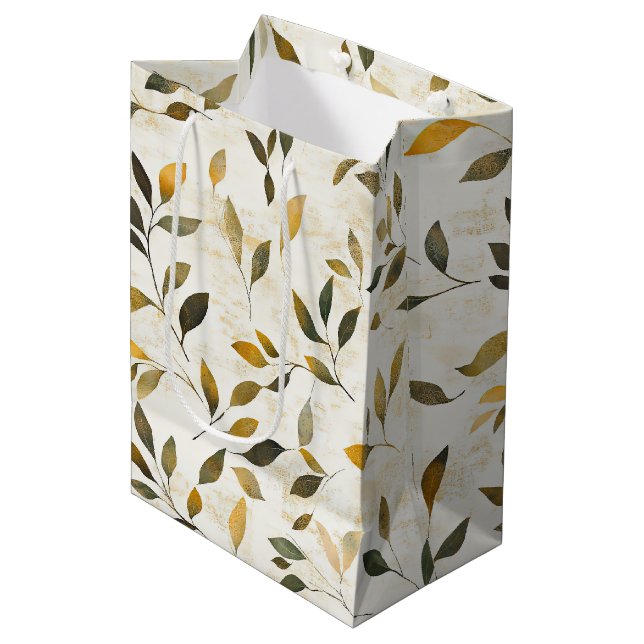 Rustic Pressed Leaves Pattern – Autumn Botanical 6 Medium Gift Bag (Front Angled)