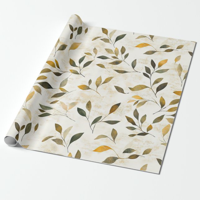 Rustic Pressed Leaves Pattern – Autumn Botanical 6 Wrapping Paper (Unrolled)