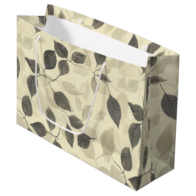 Rustic Pressed Leaves Pattern – Autumn Botanical 7 Large Gift Bag (Front Angled)