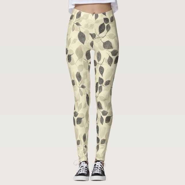 Rustic Pressed Leaves Pattern – Autumn Botanical 7 Leggings (Front)