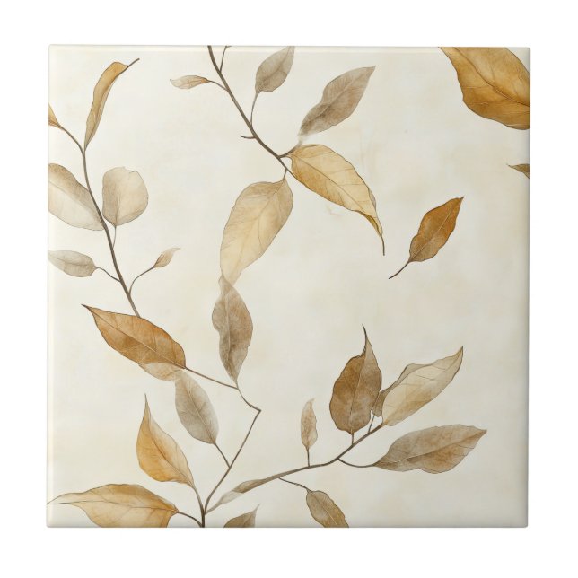 Rustic Pressed Leaves Pattern – Autumn Botanical 8 Ceramic Tile (Front)